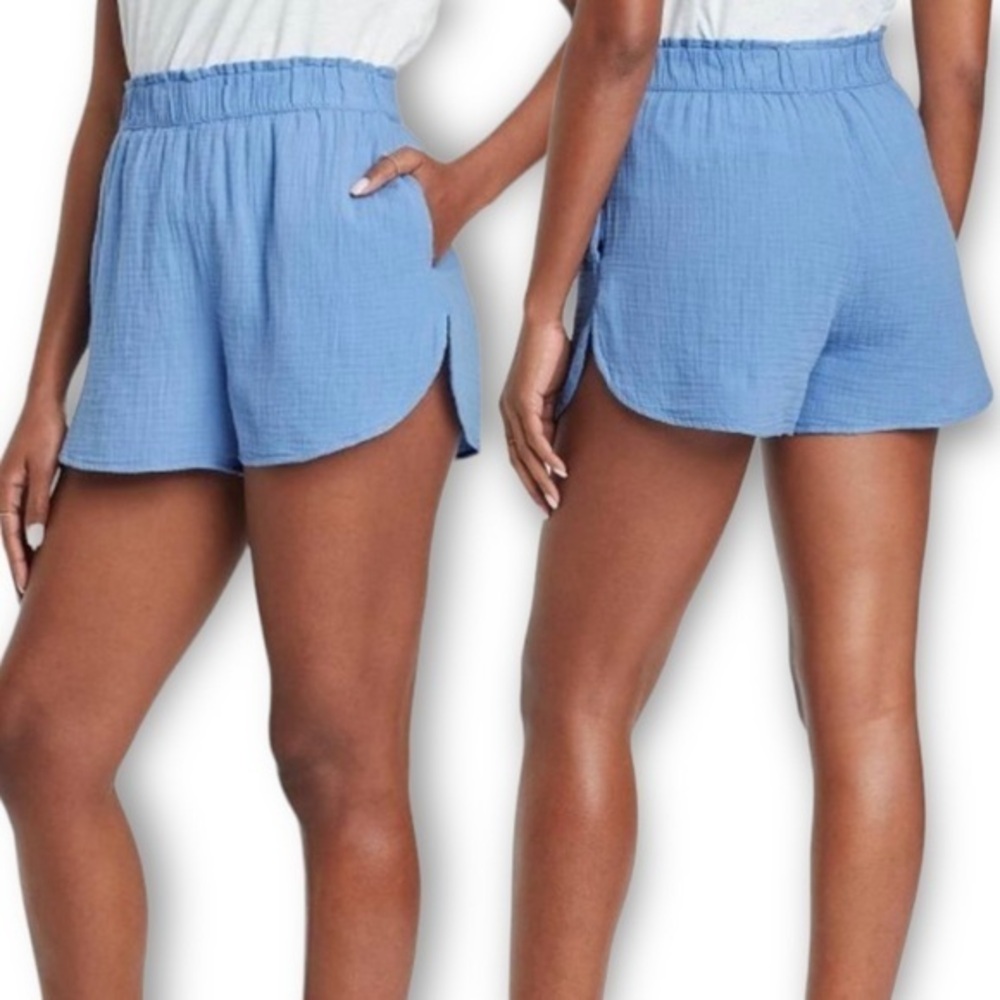 NWT Allure Periwinkle Blue Crinkle Shorts Elastic Waist Universal Thread New